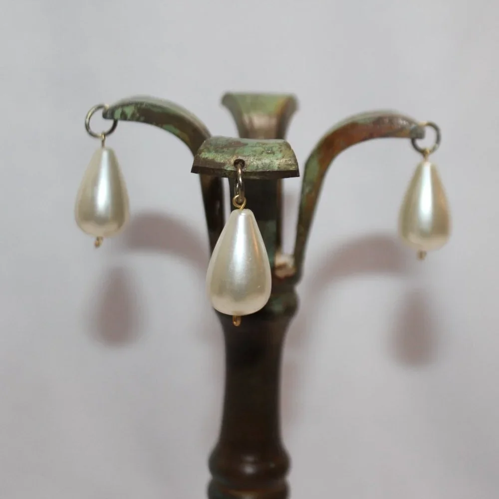 Brass Taper Candlestick w/Patina and Teardrop Pearls